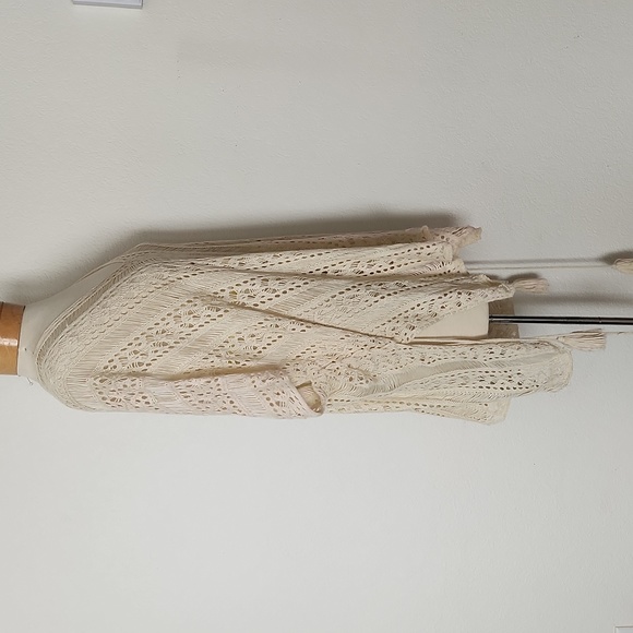 Womens Crochet Cover Up Half Sleeves Lace Knitted Tassel Tie Kimono Beachwear OS - Picture 6 of 12